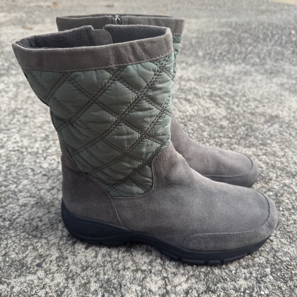 Lands End Womens Size 8.5 B Gray Suede Leather Zip Up Mid Calf Boots Quilted - Picture 4 of 10